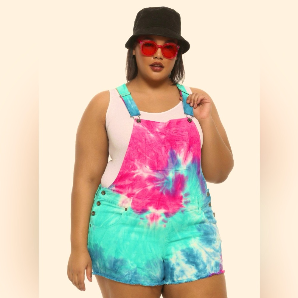 Hot Topic Tie-Dye Denim Overall Shorts | 4